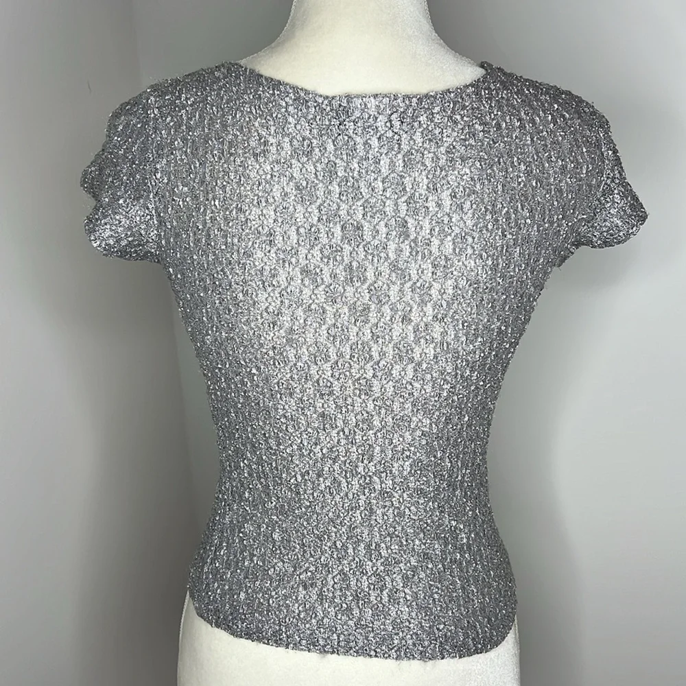Vintage 90s Y2K Silver Metallic Textured Scoop Neck Top Wrapper M